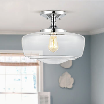 Marfa 14" Glass/Iron Farmhouse Modern LED Flush Mount - JONATHAN Y